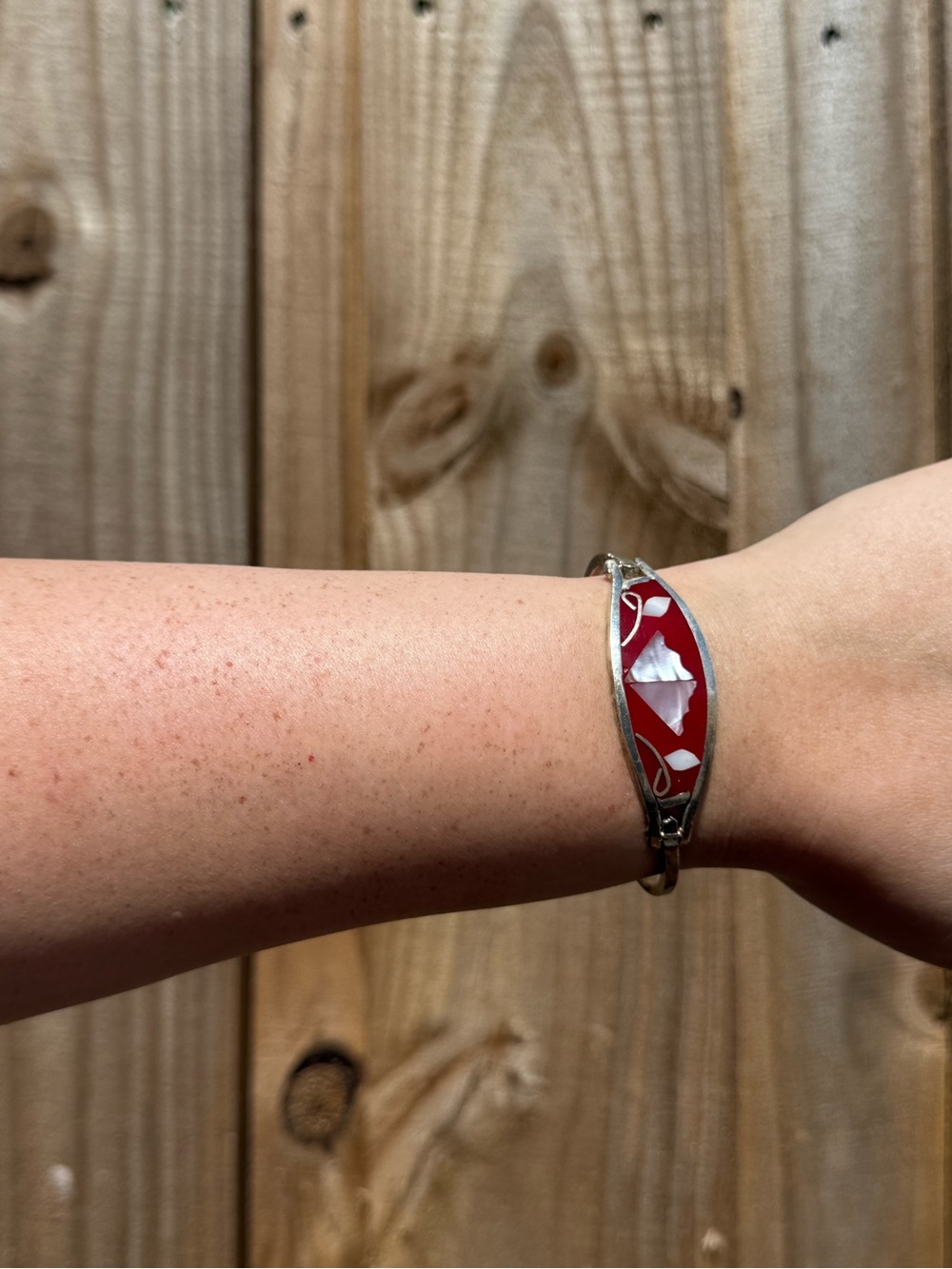 Red Enamel Silver-Tone Women's Bangle Bracelet